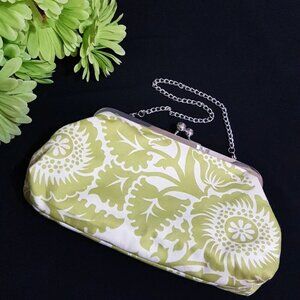 Evening Bag with 70s Style Apple Green Flowers, MOT DOT Textiles, Kiss Lock